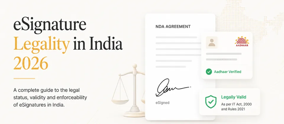 eSignature Legality in India 2026 — NDA agreement signed via Aadhaar, valid under IT Act 2000 and Rules 2021