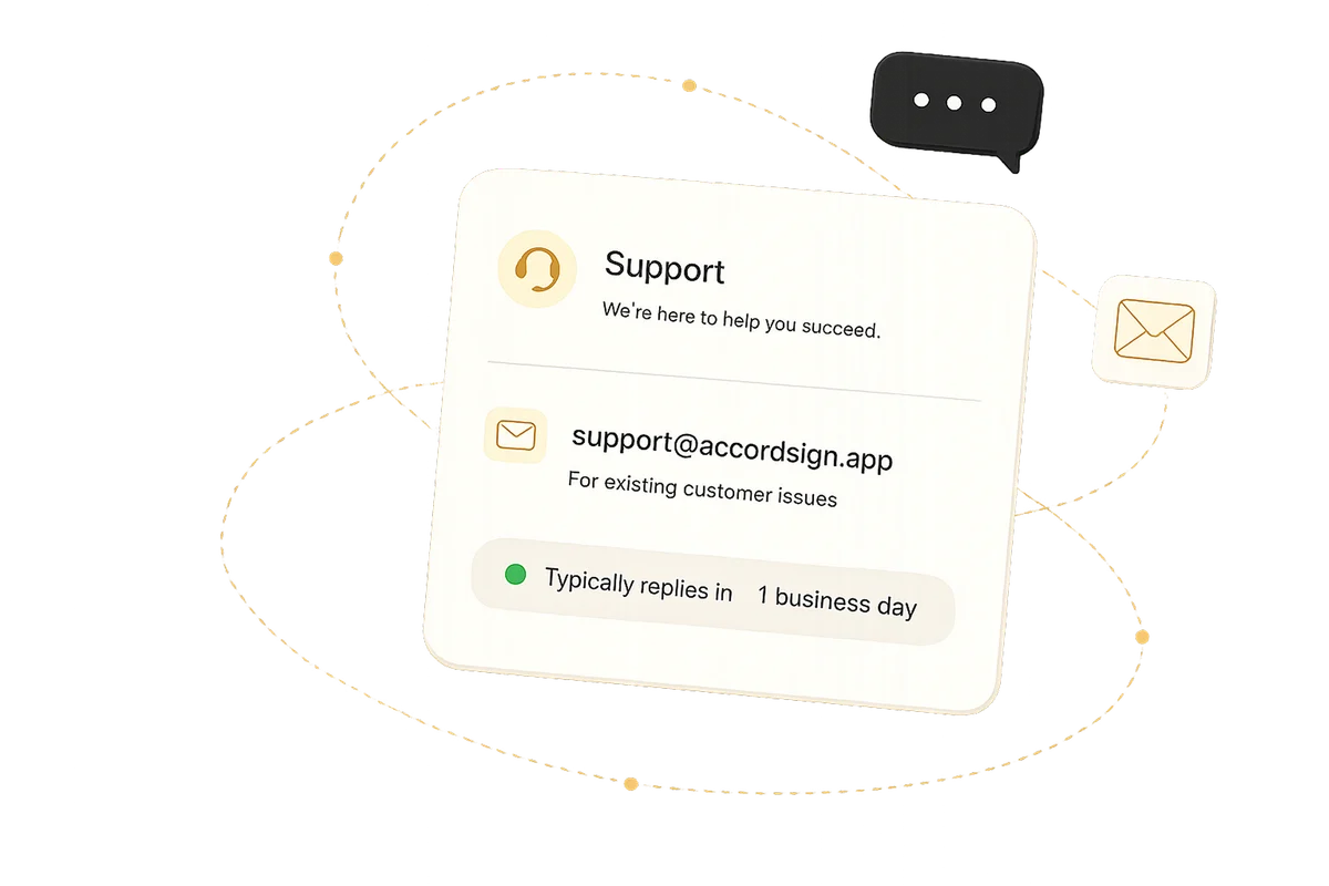 Accordsign support — reach us by email at support@accordsign.app, replies within one business day